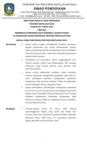 SK Pemberian Kompensasi Bagi Penerima Layanan Disdik