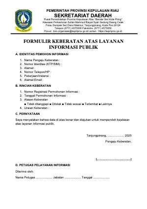 FORMULIR KEBERATAN ATAS LAYANAN INFORMASI PUBLIK