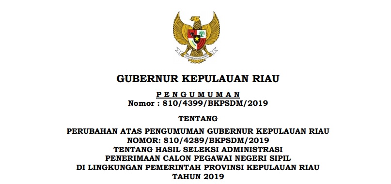 Pengumuman Hasil Sanggah Seleksi Administrasi CPNS Pemprov Kepri
