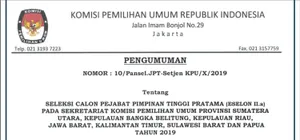 Seleksi Calon Pejabat Pimpinan Tinggi Pratama Pada Sekretariat KPU Tahun 2019