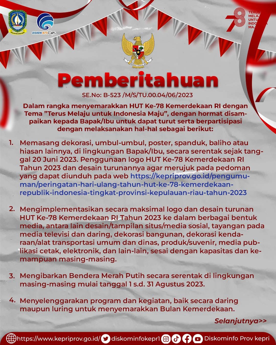 Semarakkan HUT ke-78 RI, Masyarakat Diimbau Pasang Bendera Merah Putih