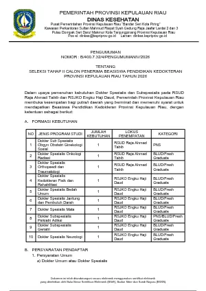 Pratinjau PENGUMUMAN SELEKSI TAHAP II BEASISWA PENDIDIKAN KEDOKTERAN - KEPULAUAN RIAU.pdf