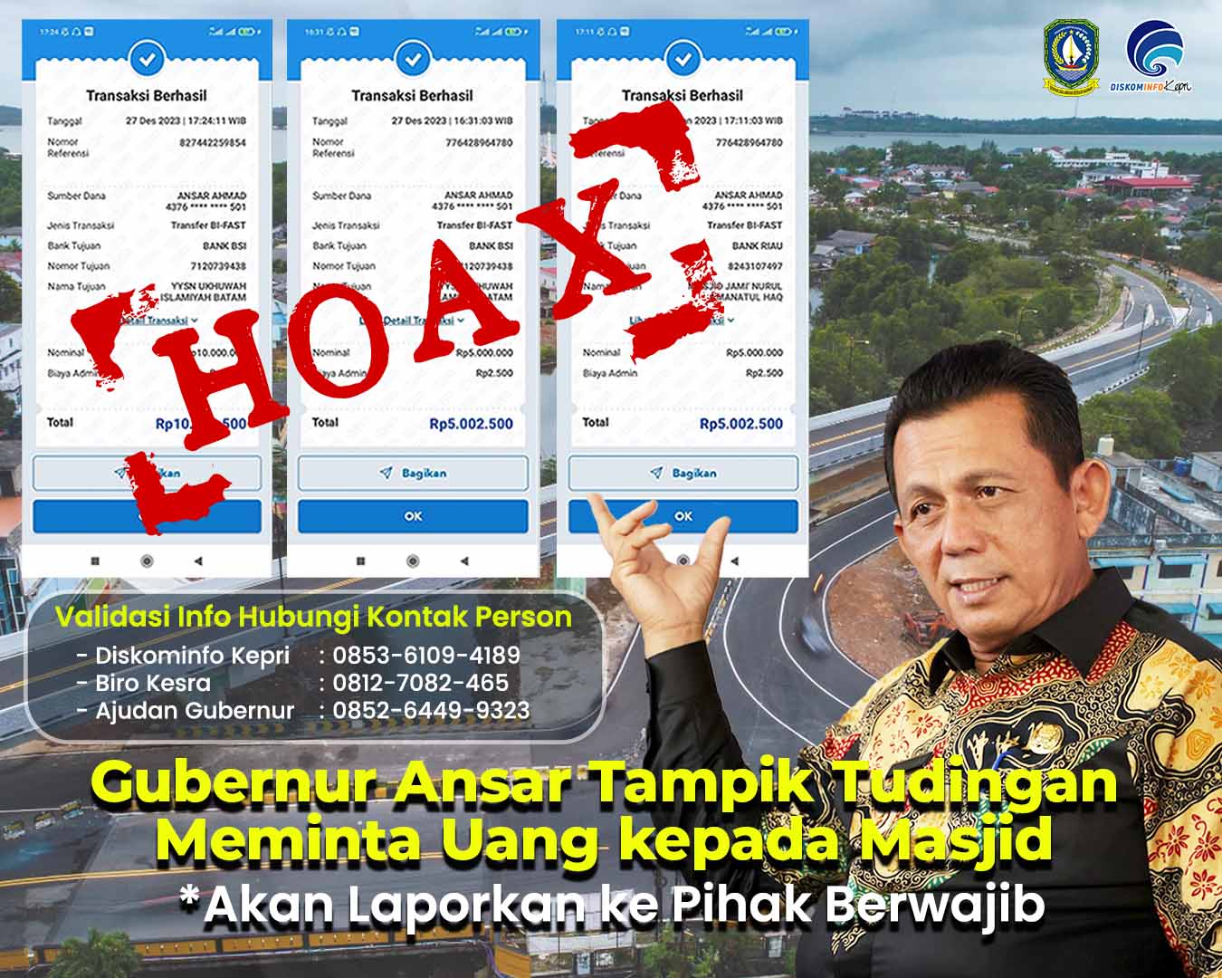Gubernur Ansar Tampik Tudingan Meminta Uang kepada Masjid *Akan Laporkan ke Pihak Bewajib