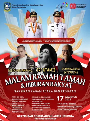Malam Puncak Peringatan HUT ke 80  RI di Kepri Dimeriahkan The Three Generation dan Pembagian 7000 Kupon Makan Gratis