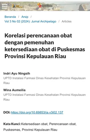 Correlation of drug planning compare to drug availability at the Community Health Center Riau Islands Province