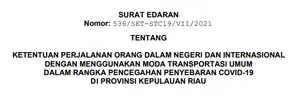 Ketentuan Perjalanan Orang Dalam Negeri Dan Internasional Dengan Menggunakan Moda Transportasi Umum Dalam Rangka Pencegahan Penyebaran COVID-19 Di Provinsi Kepulauan Riau