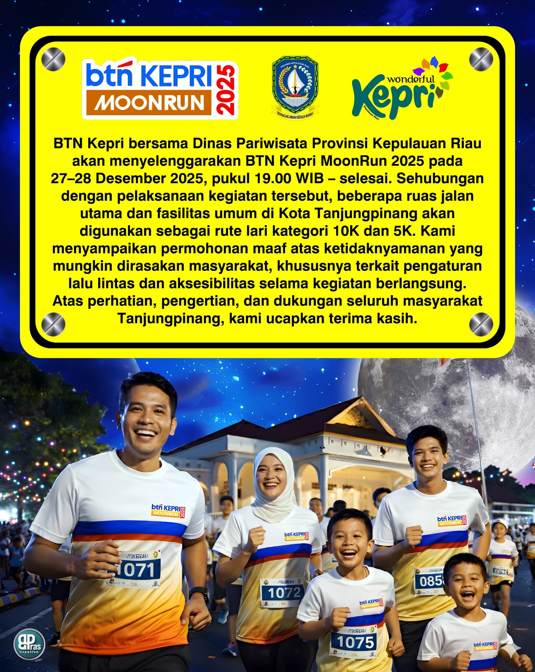 Pemprov Kepri Harap Masyarakat Maklumi Rekayasa Lalu Lintas BTN Kepri Moon Run 2025