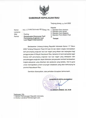 Gubernur Ansar Layangkan Surat Resmi ke Operator Ferrry, Akan Umumkan Penyesuaian Harga Dalam Waktu Dekat