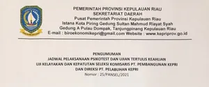 Pengumuman Jadwal Pelaksanaan Psikotest Dan Ujian Tertulis Uji Kelayakan Dan Kepatutan Seleksi Komisaris PT. Pembangunan Kepri Dan Direksi PT. Pelabuhan Kepri