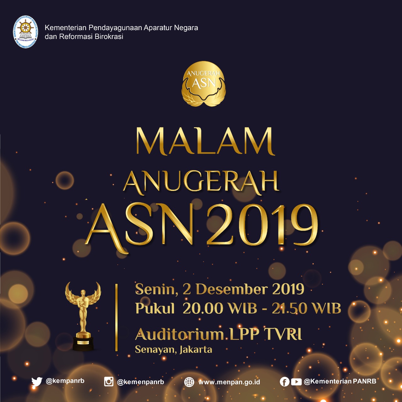 Malam Anugerah ASN 2019, Tiga Terbaik Peroleh Piala Adhigana
