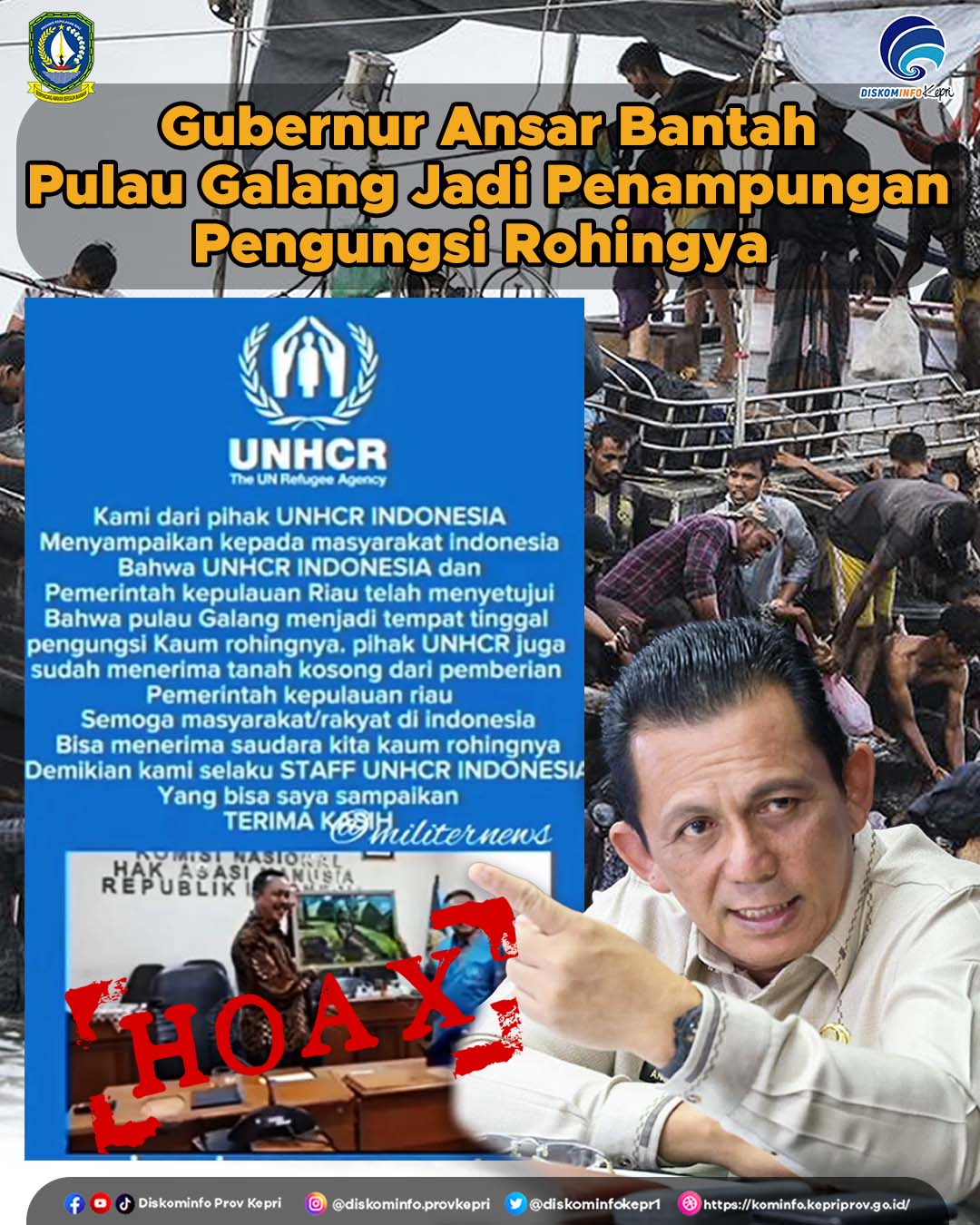 Gubernur Ansar Bantah Pulau Galang Jadi Penampungan Pengungsi Rohingya