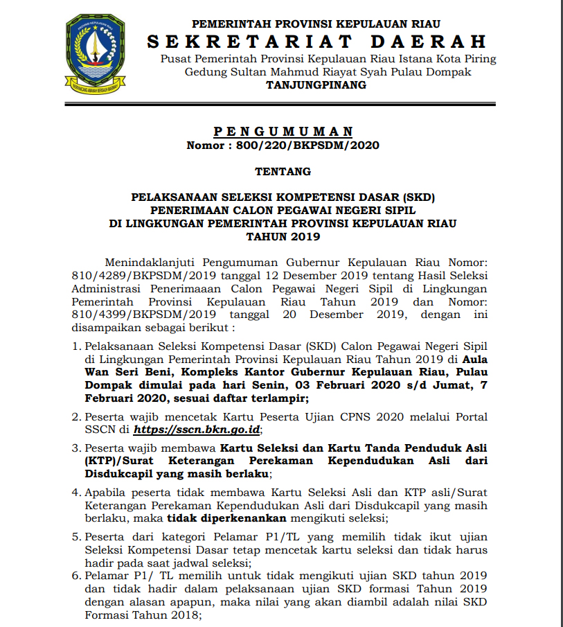 Pengumuman SKD CPNS Tahun 2020