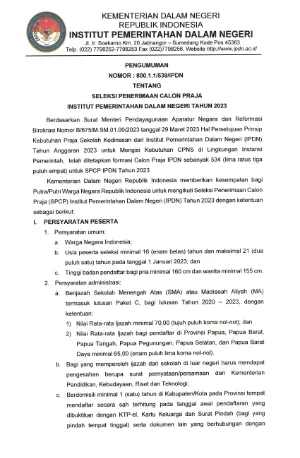 Pratinjau PENGUMUMAN_SPCP_IPDN_TAHUN_2023.PDF