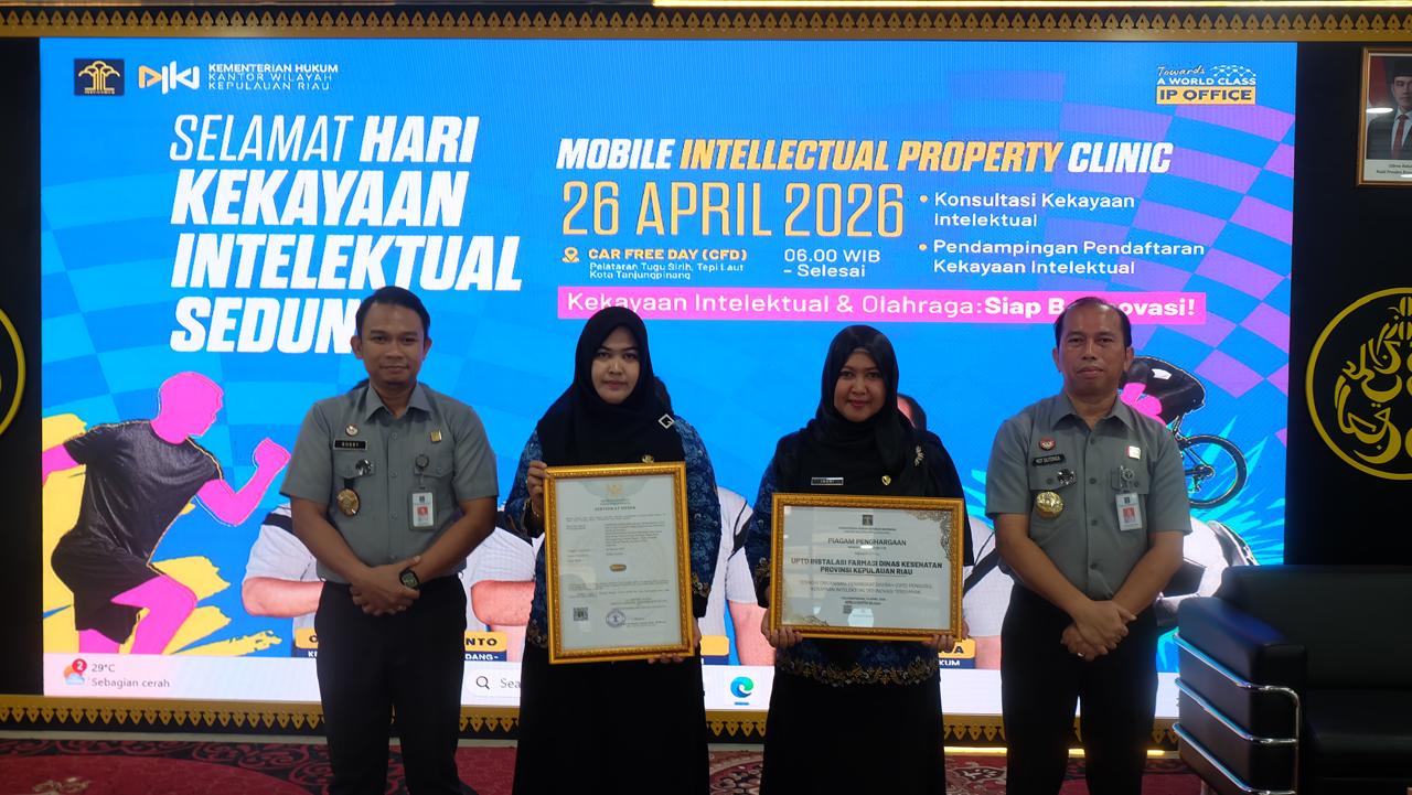 UPTD Instalasi Farmasi Kepri Borong Penghargaan KI, Inovasi Daerah Kian Berkembang dan Terlindungi