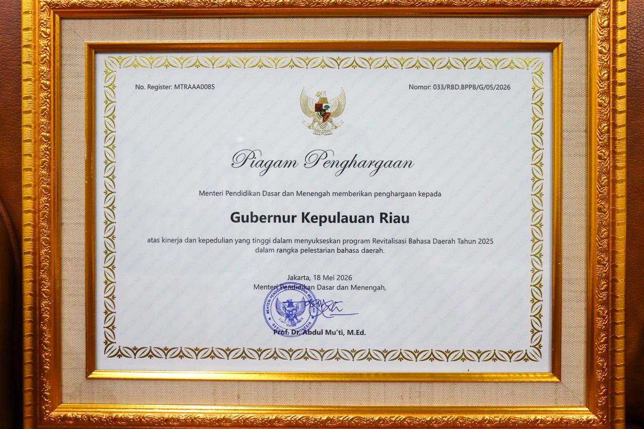 Provinsi Kepulauan Riau Raih Penghargaan Revitalisasi Bahasa Daerah Tahun 2026