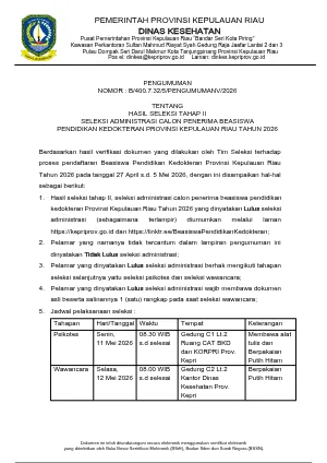 Pratinjau PENGUMUMAN HASIL SELEKSI ADMINISTRASI TAHAP II - BEASISWA KEDOKKTERAN.pdf