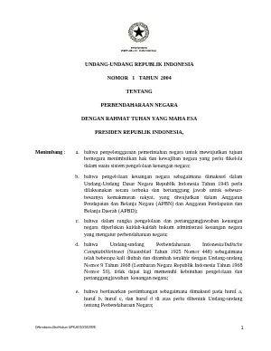 Undang-Undang Republik Indonesia Nomor 1 Tahun 2004 Tentang Perbendaharaan Negara