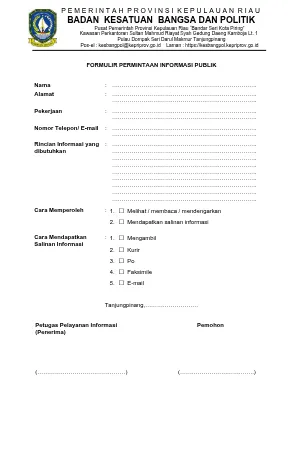 FORMULIR PERMINTAAN INFORMASI PUBLIK
