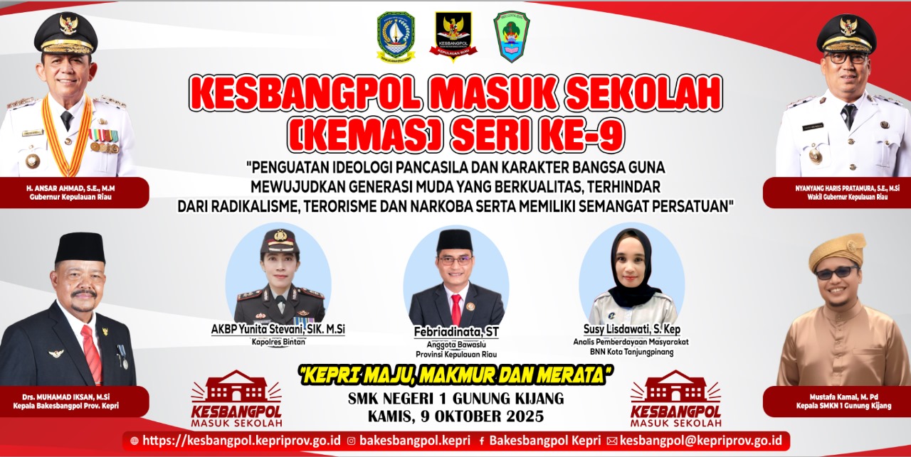 Kegiatan Kesbangpol Masuk Sekolah (KEMAS) Seri ke 9 kembali akan Digelar di SMKN 1 Gunung Kijang