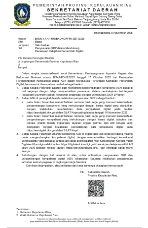 Surat Sekretaris Daerah tentang Penyesuaian SKP dalam Mendukung Penerapan Kebijakan Pemerintah Digital
