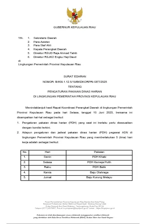 PENGATURAN PAKAIAN DINAS HARIAN DI LINGKUNGAN PEMERINTAH PROVINSI KEPULAUAN RIAU