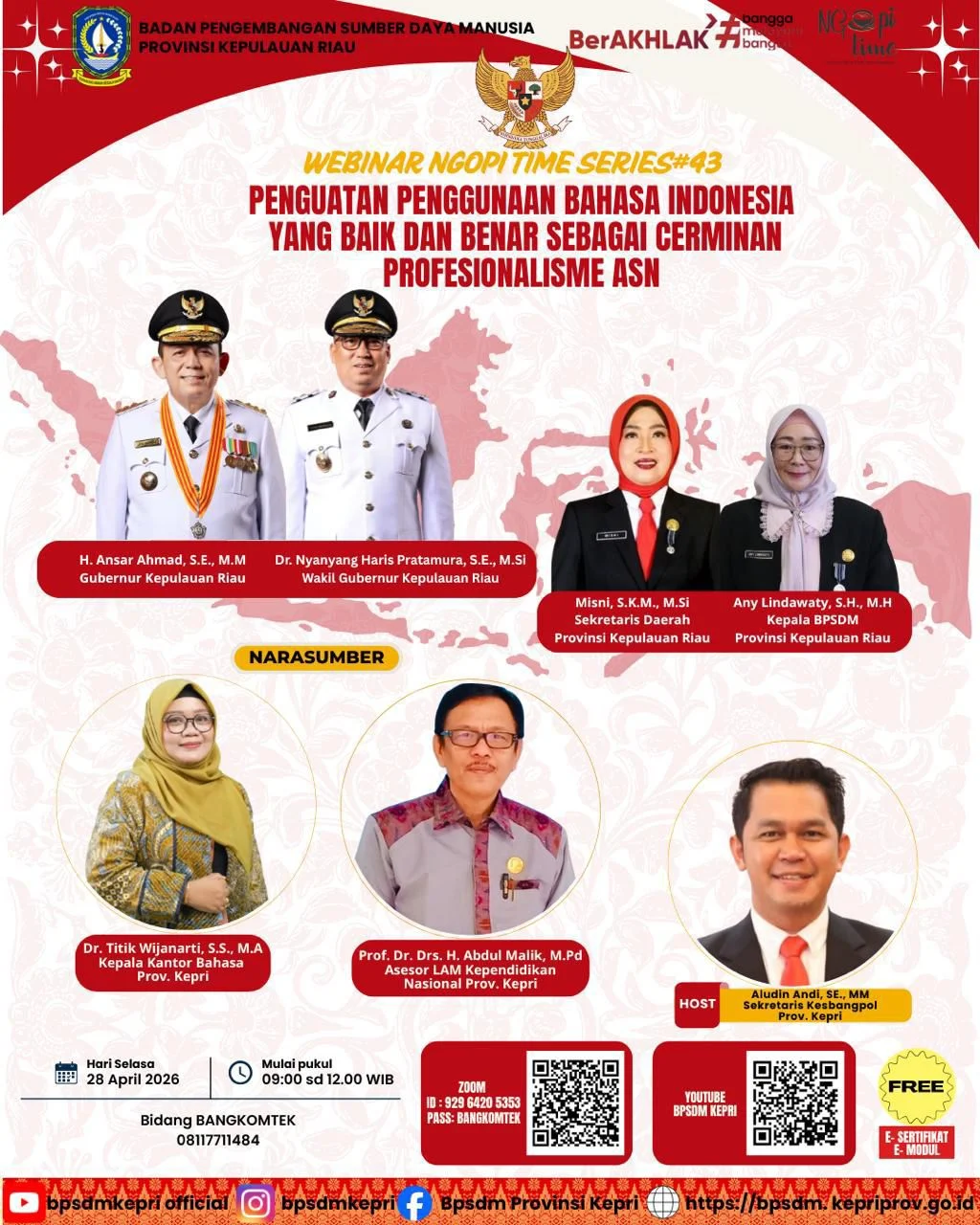 Bakesbangpol dan BPSDM Berkolaborasi Menggelar Webinar Penggunan Bahasa Indonesia yang Baik dan Benar Sesuai Cerminan Profesionalisme ASN