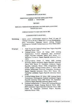 Perda RPIP PROVINSI KEPULAUAN RIAU Nomor 2 Tahun 2023