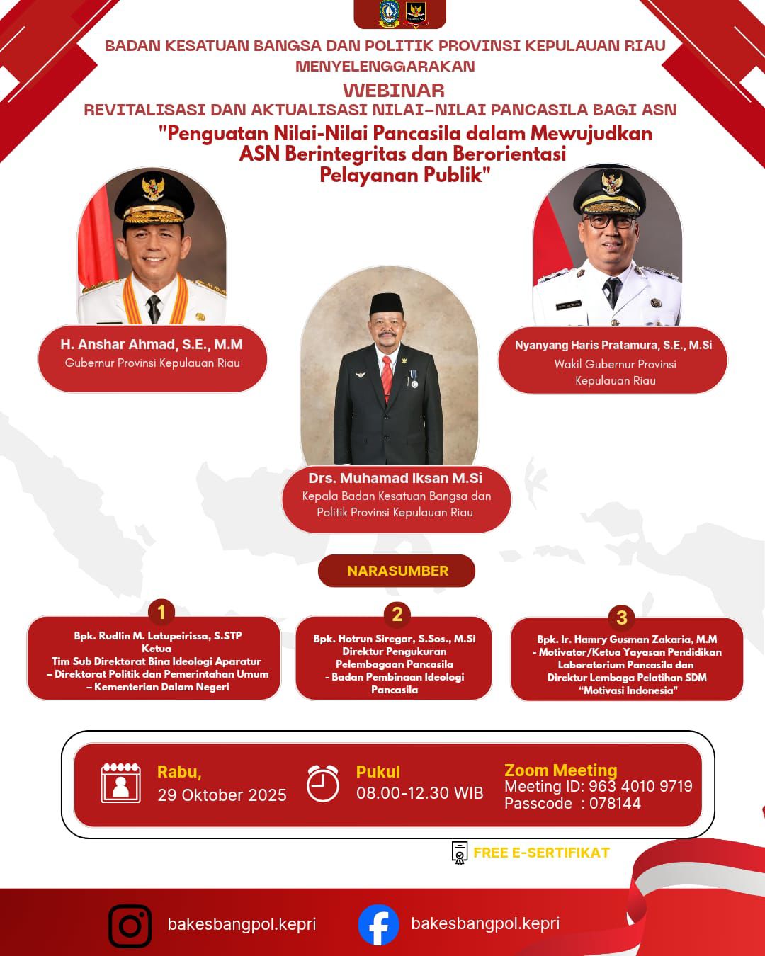Badan Kesbangpol Selenggarakan Webinar Revitalisasi dan Aktualisasi Nilai-Nilai Pancasila Bagi ASN Pemprov Kepri