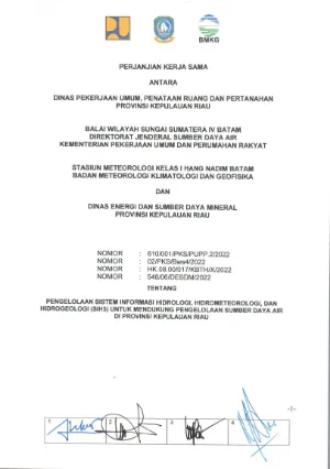 Perjanjian Kerjasama Dinas PU Penataan Ruang dan Pertanahan, BWSS IV, MBKG, Dinas Energi dan Sumber daya Mineral tentang SIH3 Prangko