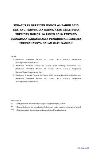 Konsolidasi Perpres Nomor 46 Tahun 2025 Pengadaan Barang Jasa Pemerintah