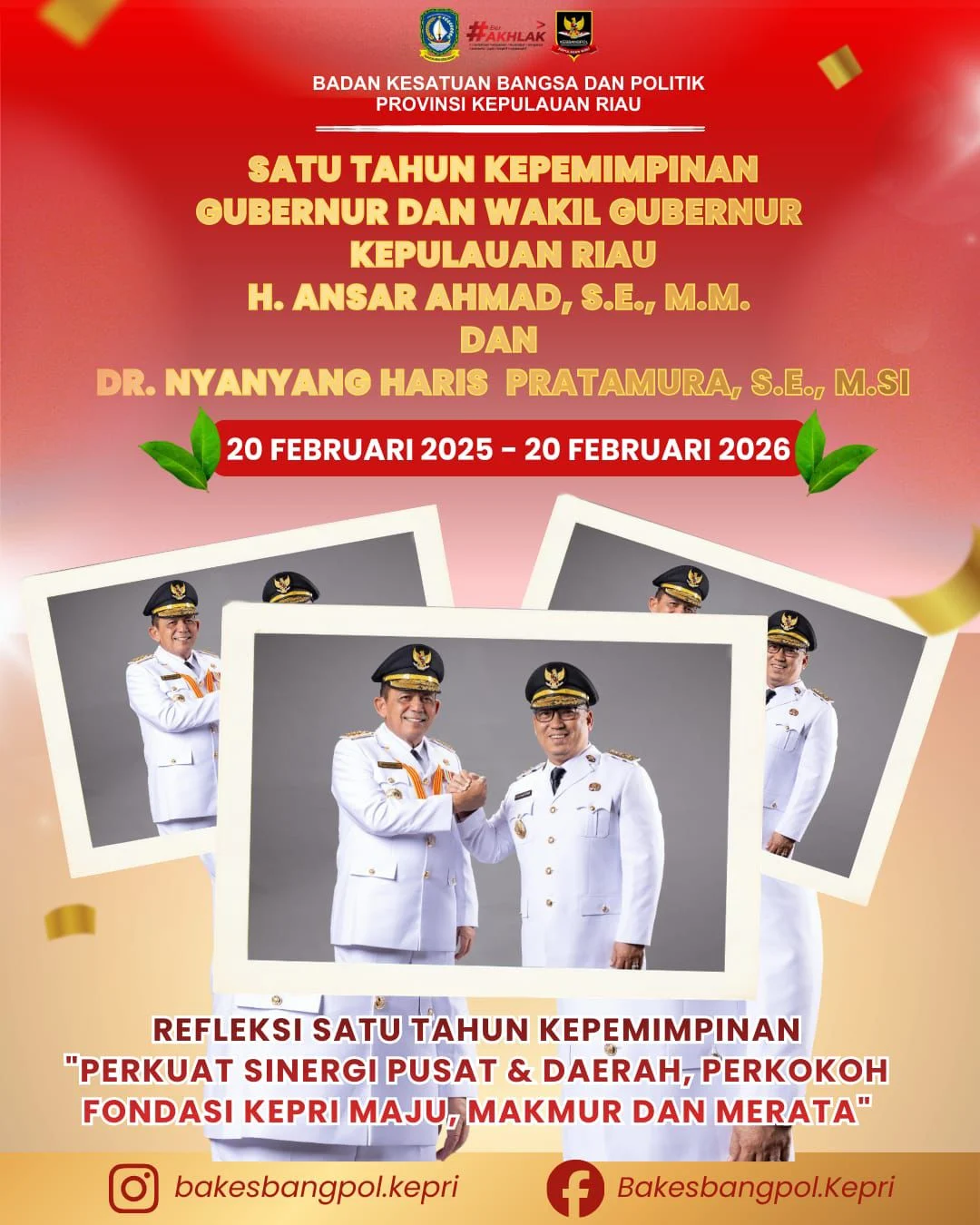 Kepala Badan Kesbangpol Kepri, Drs. Muhamad Iksan, M.Si menyampaikan Syukur dan Tahniah Setahun Kepemimpinan Gubernur Ansar Ahmad dan Wakil Gubernur Nyanyang Haris Pratamura