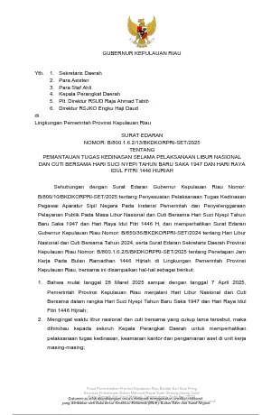 PEMANTAUAN TUGAS KEDINASAN SELAMA PELAKSANAAN LIBUR NASIONAL DAN CUTI BERSAMA HARI SUCI NYEPI TAHUN BARU SAKA 1947 DAN HARI RAYA IDUL FITRI 1446 HIJRIAH