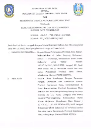 PKS PEMERINTAH DAERAH PROVINSI JAWA TIMUR DAN PEMERINTAH DAERAH PROVINSI KEPULAUAN RIAU TENTANG FASILITASI PENINGKATAN DAN PENGEMBANGAN SUMBER DAYA PERKEBUNAN