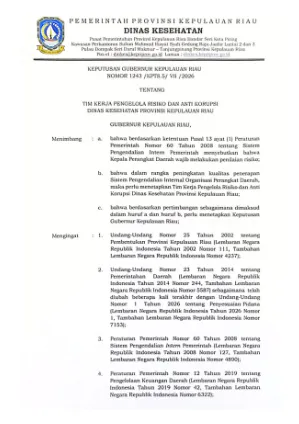 SK Tim Pengelola Risiko dan Anti Korupsi Kesehatan Provinsi Kepulauan Riau