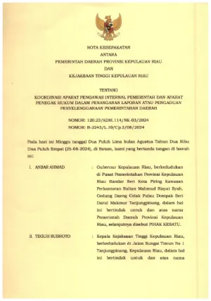 Nota Kesepakatan Antara Pemda dan Kejati tentang Koordinasi AAIP dan Aparat Penegak Hukum ttd Kejati
