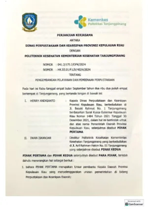 MoU dengan POLITEKNIK KESEHATAN KEMENTERIAN KESEHATAN TANJUNGPINANG