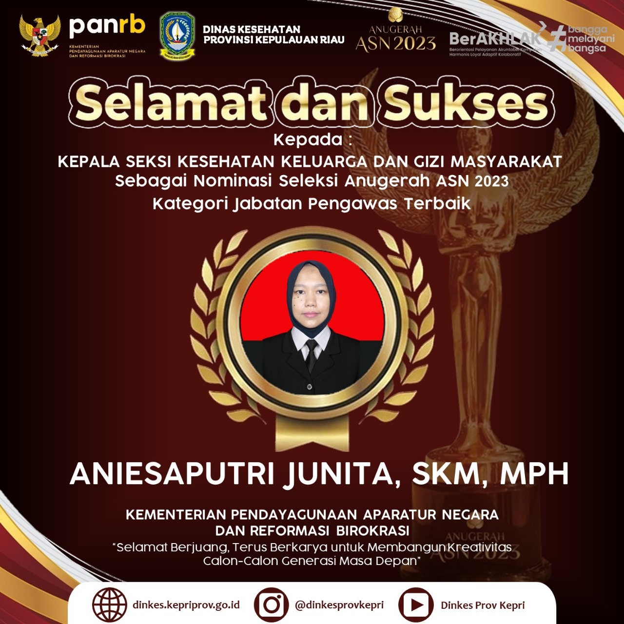 Kepala Seksi Kesga Gizi Dinkes Prov Kepri Masuk Nominasi Anugerah ASN 2023 Kemenpan RB