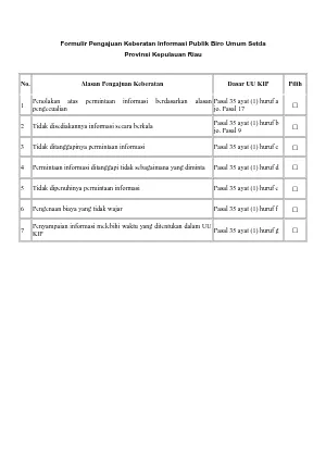 Formulir Pengajuan Keberatan Informasi