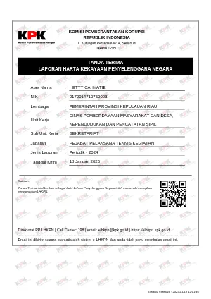 LHKPN Pejabat Pelaksana Teknis Kegiatan - HETTY CAHYATIE, SE,. M.Si