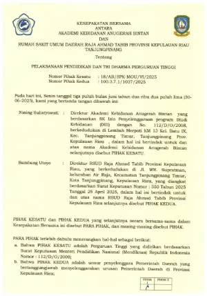 Mou Antara Akademi Kebidanan Anugrah Bintan dengan RSUD RAT
