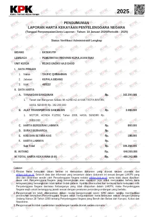 TAUFIC QURHMAN - Pengumuman LHKPN KPK 2025