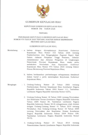 SK GUB NOMOR 341 TAHUN 2026 TENTANG_DOKTER HEWAN BERWENANG