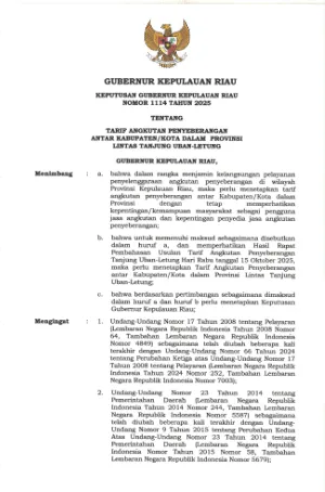 SK TARIF ANGKUTAN PENYEBERANGAN ANTAR KABUPATEN/KOTA DALAM PROVINSI
