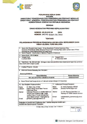 Perjanjian Kerja Sama (MoU/PKS) - Pengendalian Malaria