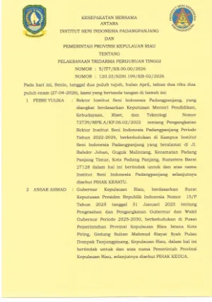 2. Institut Seni Indonesia Padangpanjang dengan Pemprov Kepulauan Riau 2026