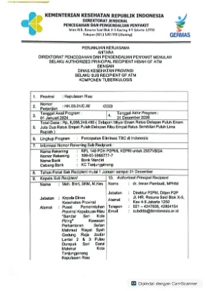 Perjanjian Kerja Sama (MoU/PKS) - Percepatan Eliminasi TB di Indonesia