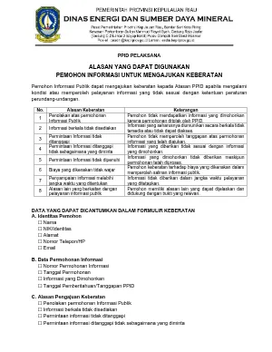 ALASAN YANG DAPAT DIGUNAKAN PEMOHON INFORMASI UNTUK MENGAJUKAN KEBERATAN