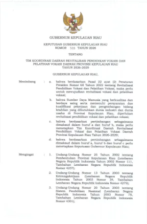 SK TIM KOORDINASI DAERAH REVITALISASI PENDIDIKAN VOKASI