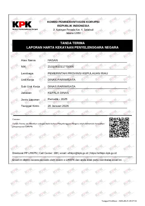 Tanda Terima LHKPN Kepala Dinas