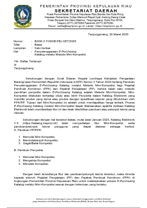 Surat Penyelenggaraan E-Purchasing Katalog melalui Metode Mini-Kompetisi